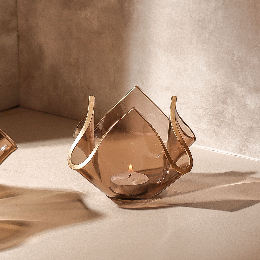 Tulipe Glass Candle Holder Small - Brown Gold