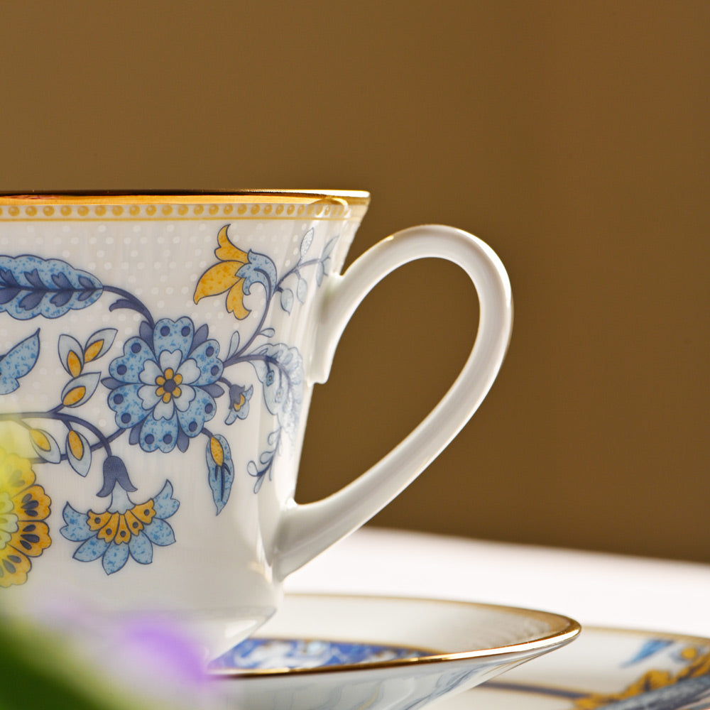 Tusker Porcelain Cup & Saucer, Set of 6 - Blue