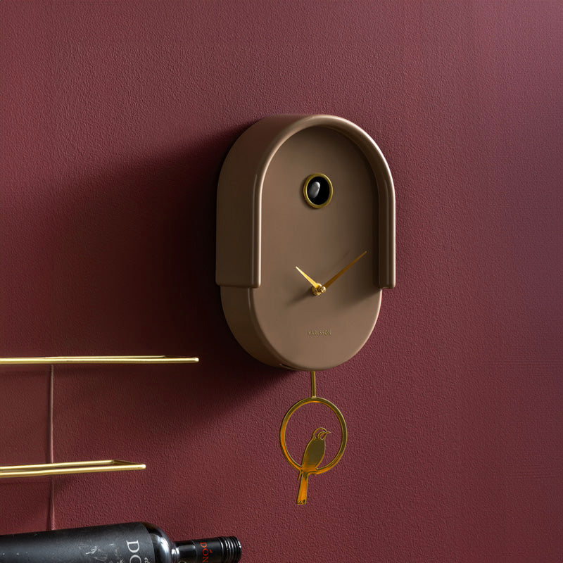 Tweet Wall Clock With Pendulum - Mocha Brown