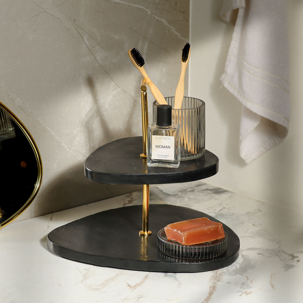 Trigon Two-Tier Marble Stand - Black