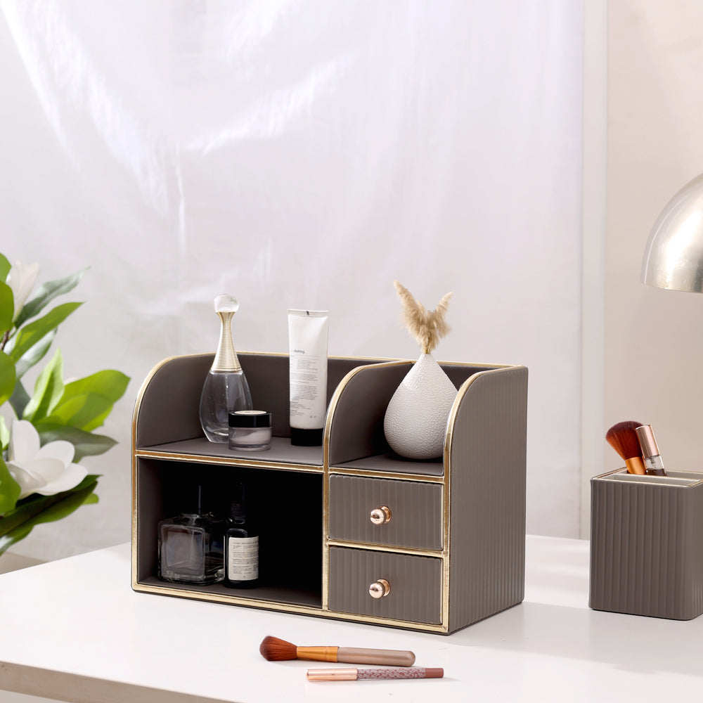 Two-Tier Cosmetics Organiser with Drawers - Dark Grey