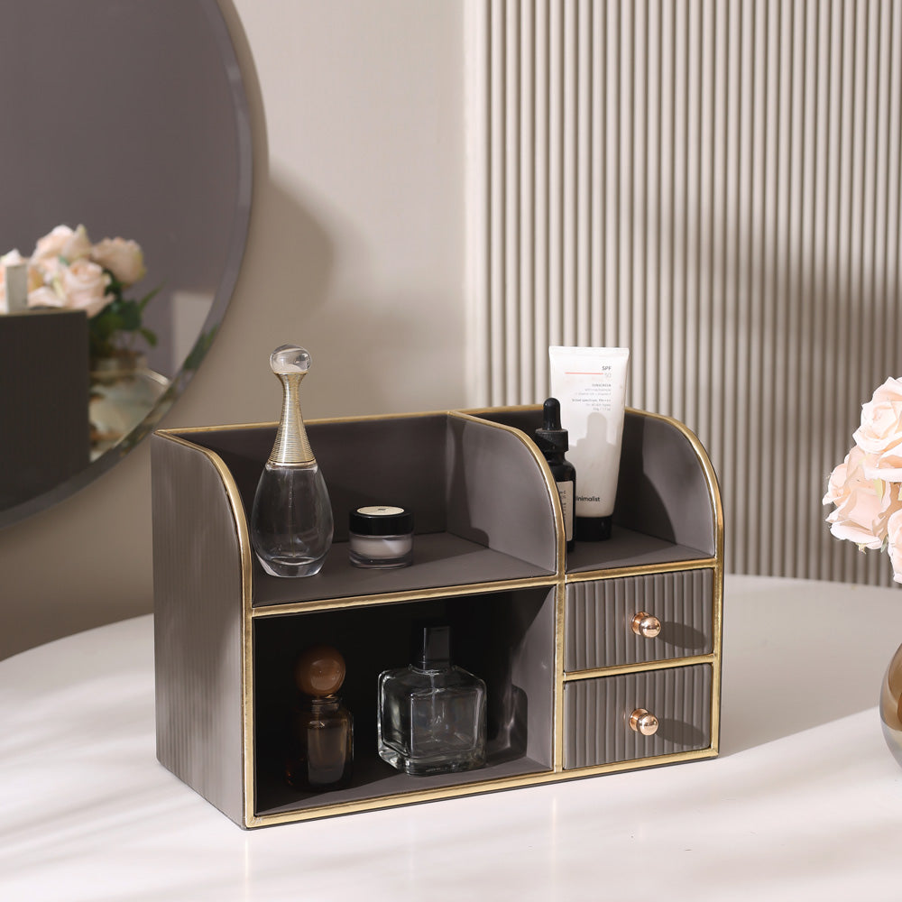 Two-Tier Cosmetics Organiser with Drawers - Dark Grey