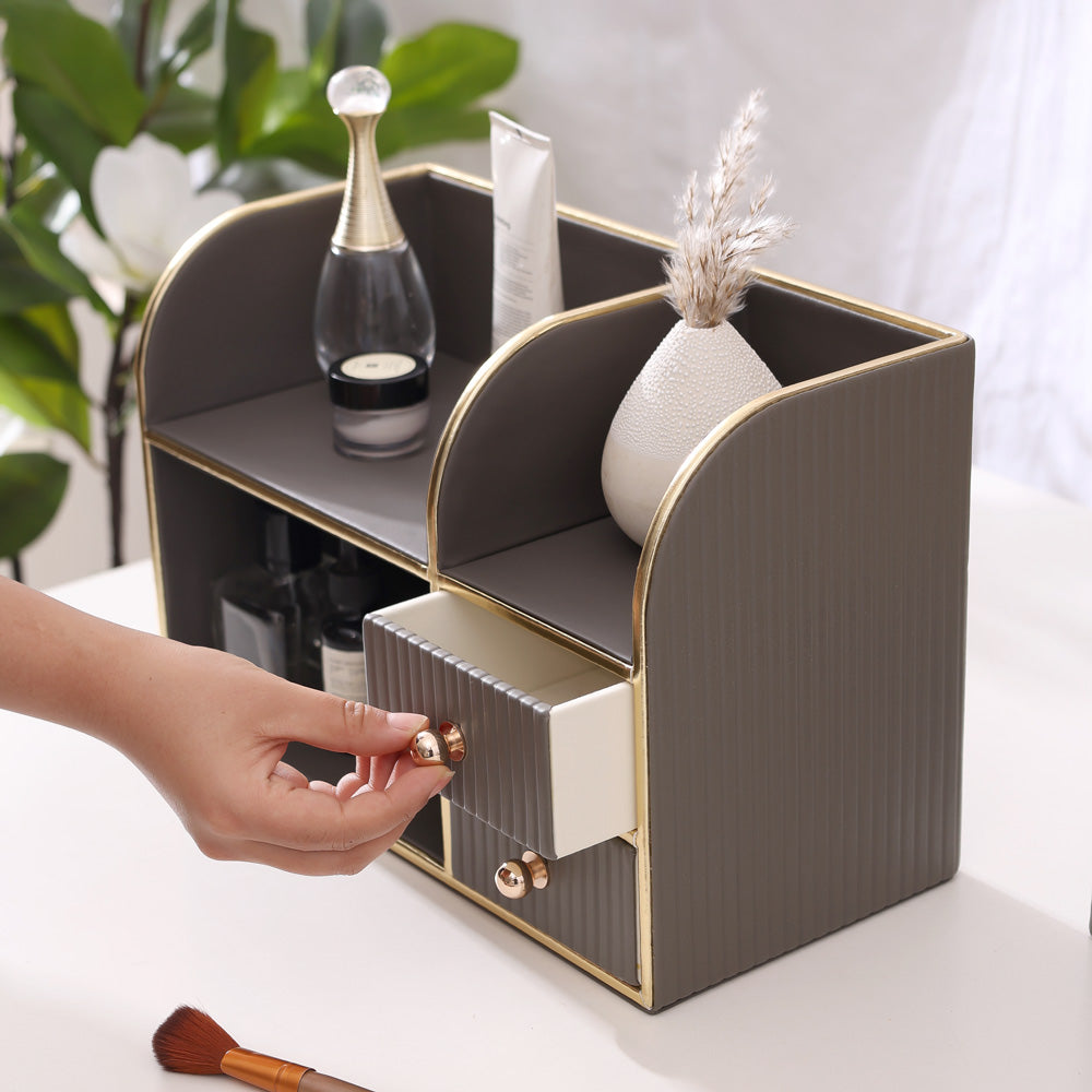 Two-Tier Cosmetics Organiser with Drawers - Dark Grey