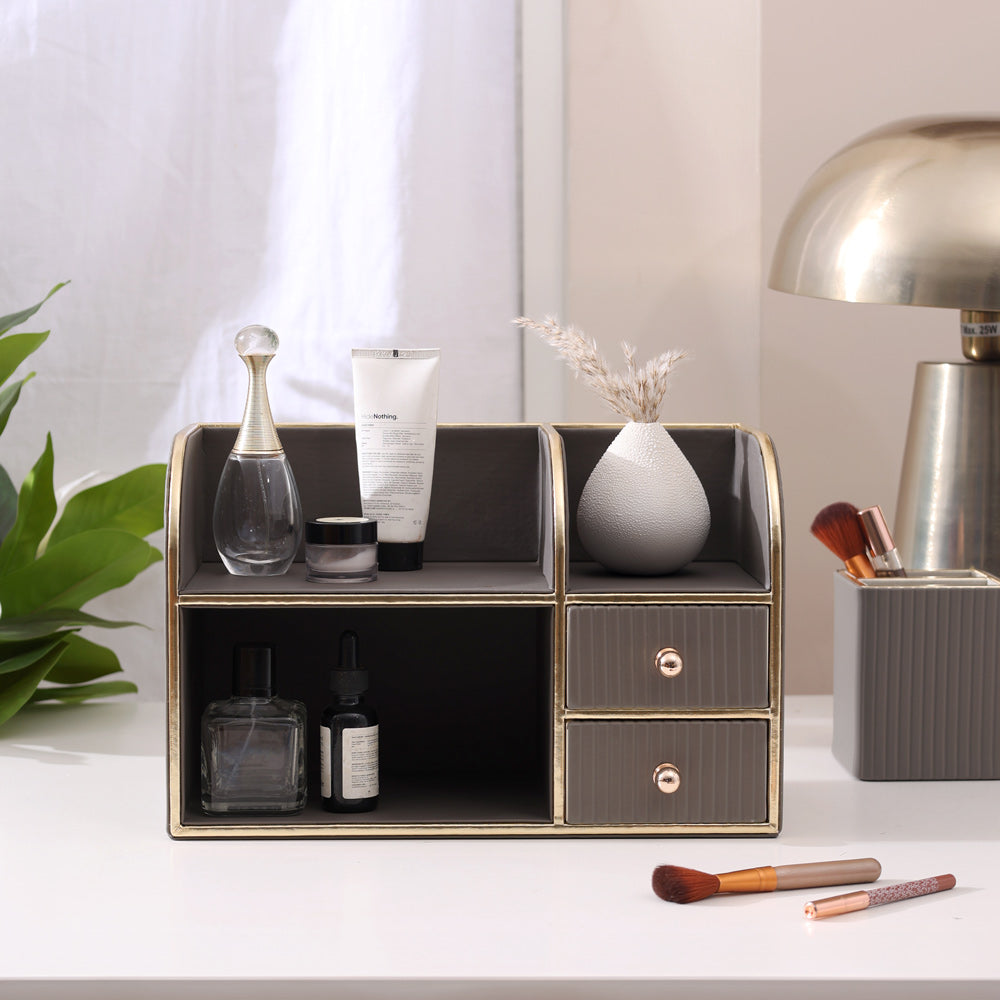 Two-Tier Cosmetics Organiser with Drawers - Dark Grey