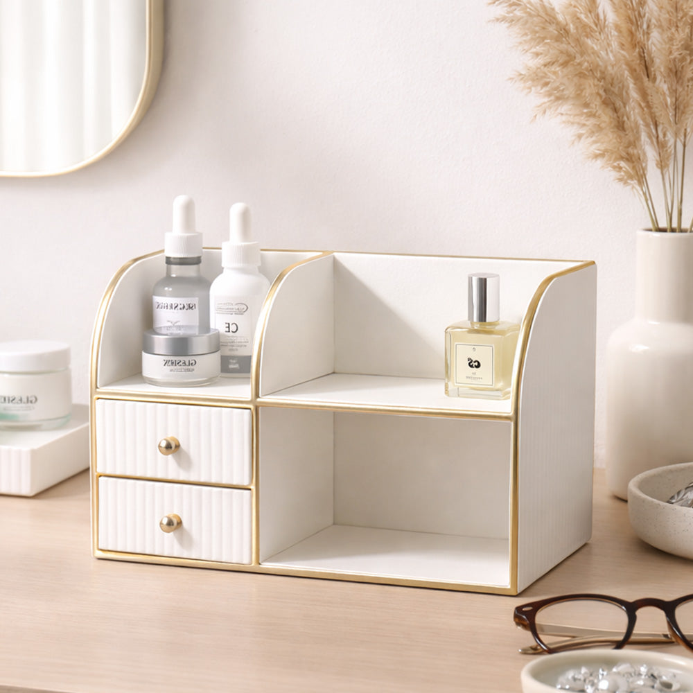 Two-Tier Cosmetics Organiser with Drawers - Ivory