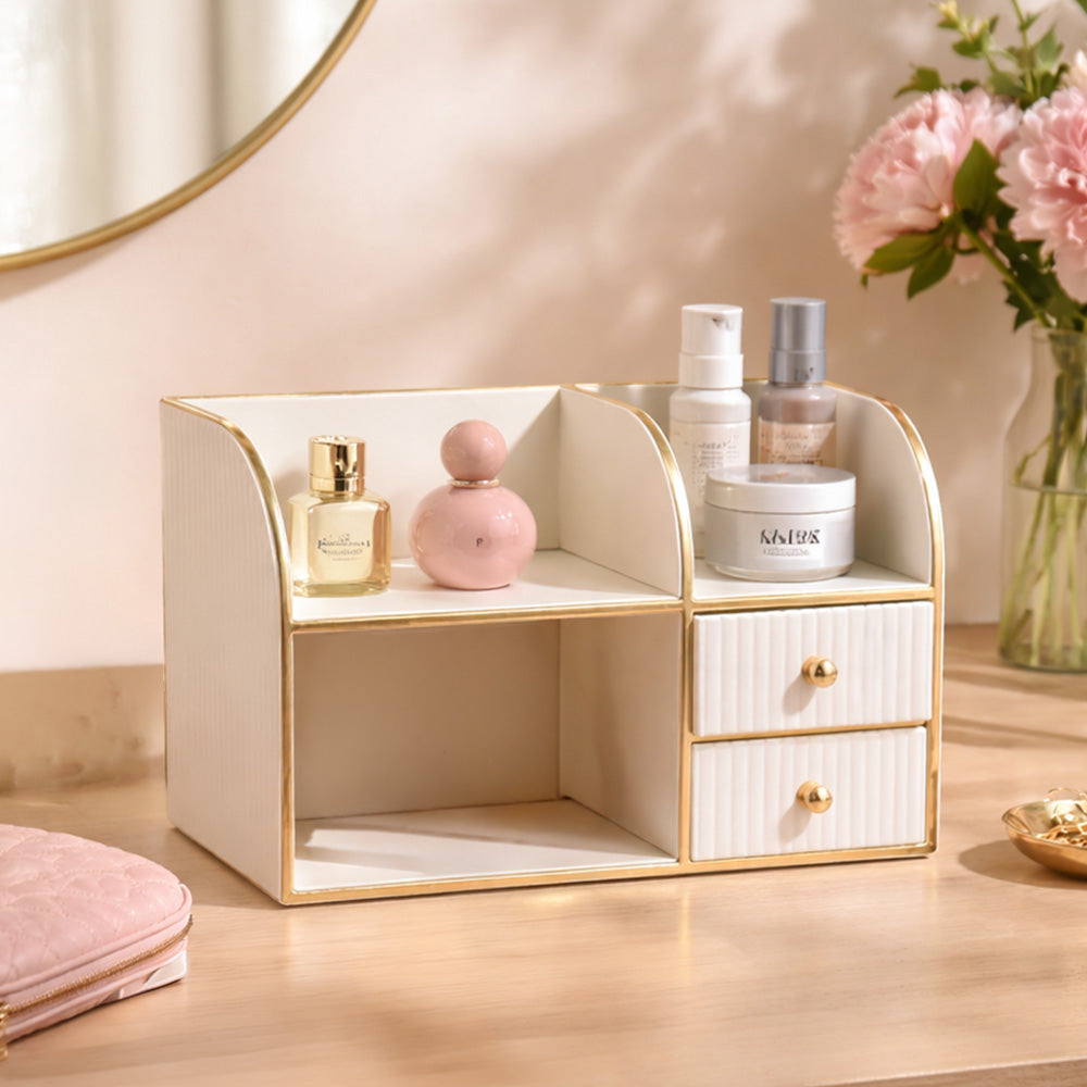 Two-Tier Cosmetics Organiser with Drawers - Ivory