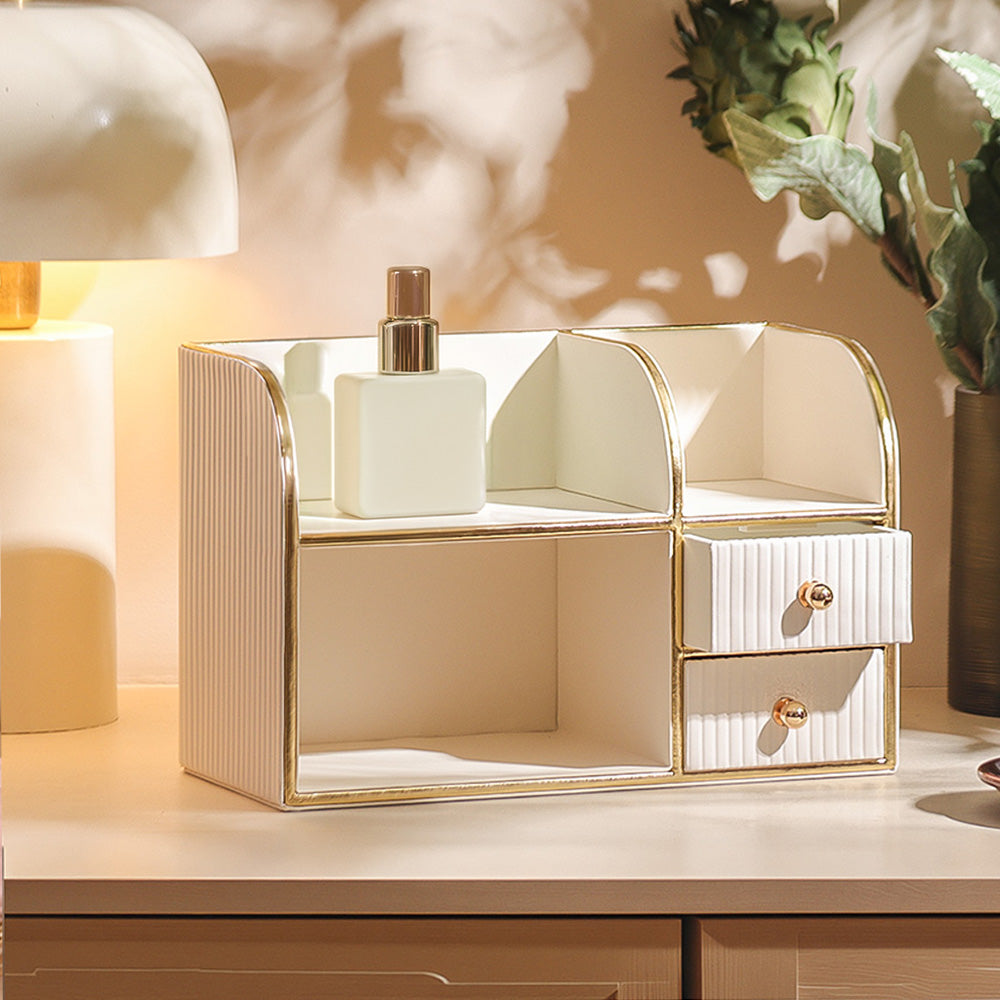 Two-Tier Cosmetics Organiser with Drawers - Ivory