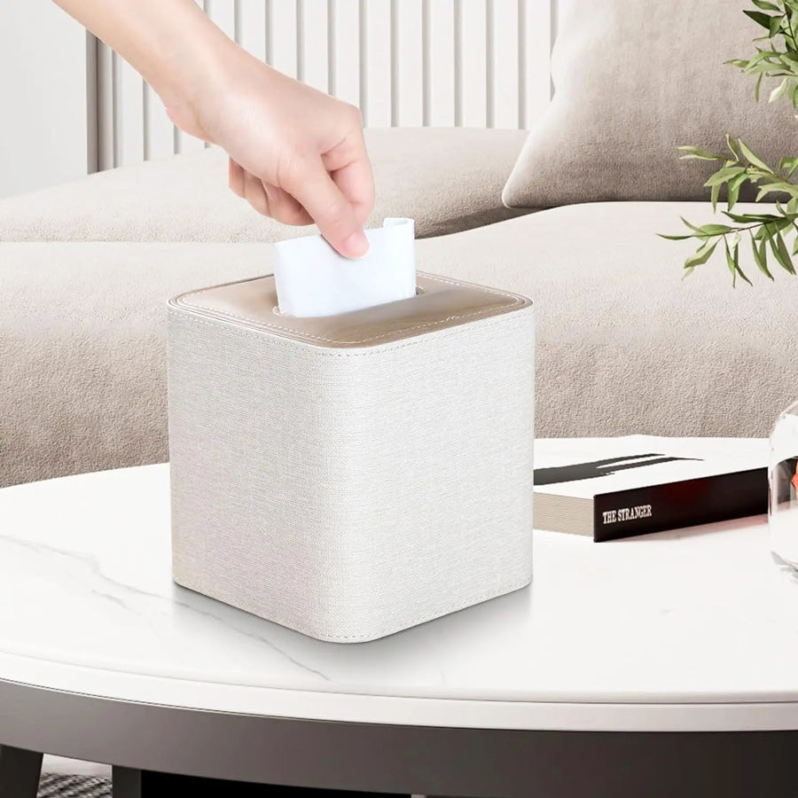 Two-Tone Square Tissue Box Holder - Beige Brown