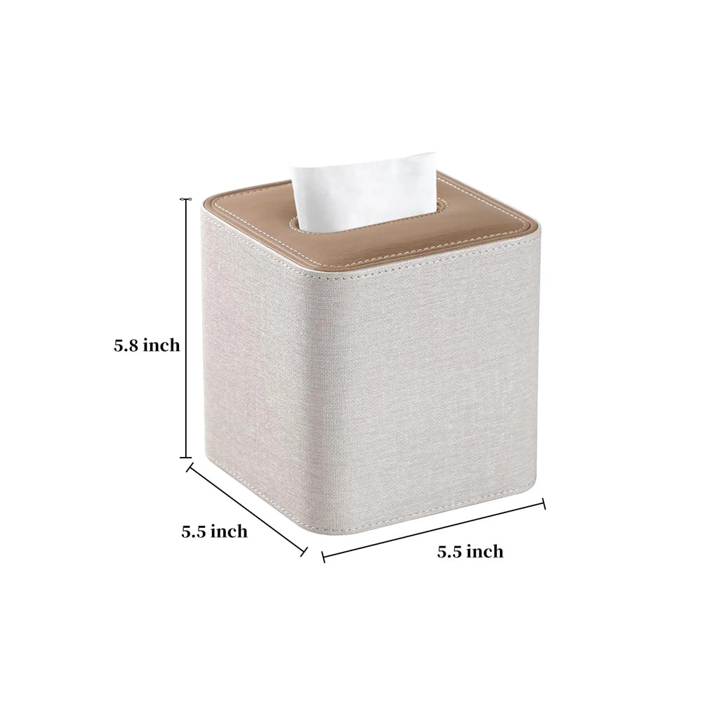 Two-Tone Square Tissue Box Holder - Beige Brown