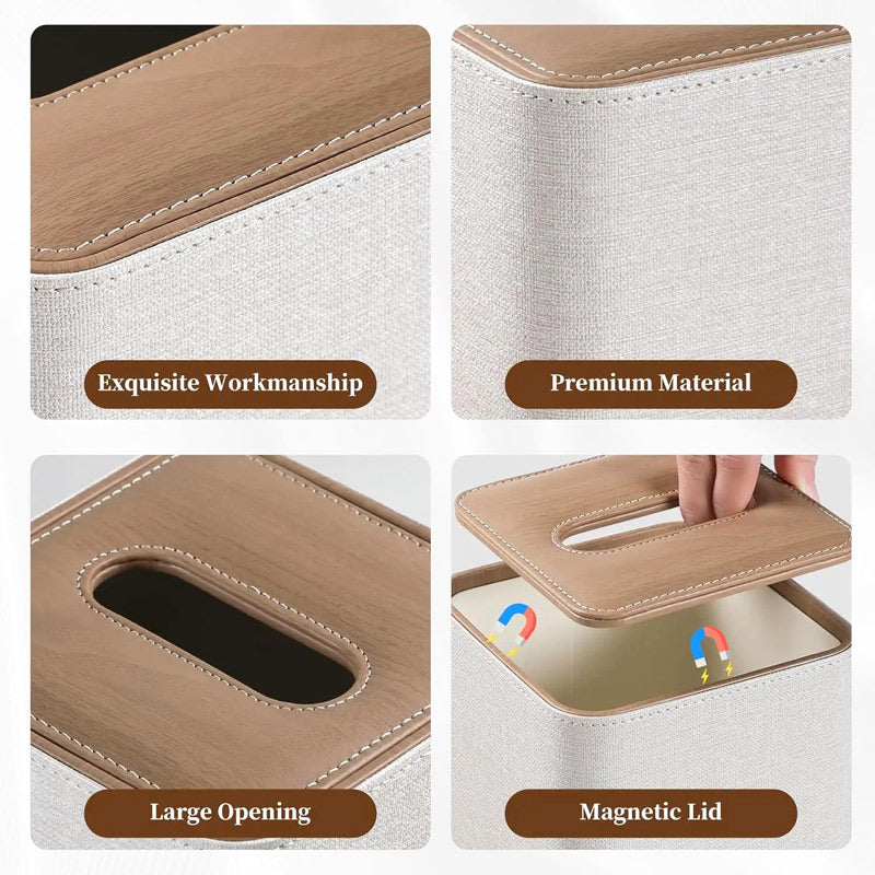 Two-Tone Square Tissue Box Holder - Beige Brown
