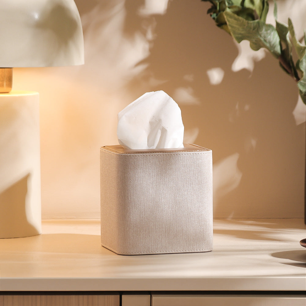 Two-Tone Square Tissue Box Holder - Beige Brown