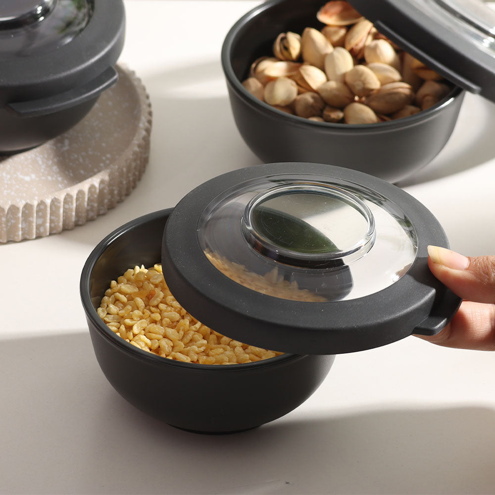 Tylla Storage Bowls with Lid 200ml, Set of 3 - Charcoal Grey