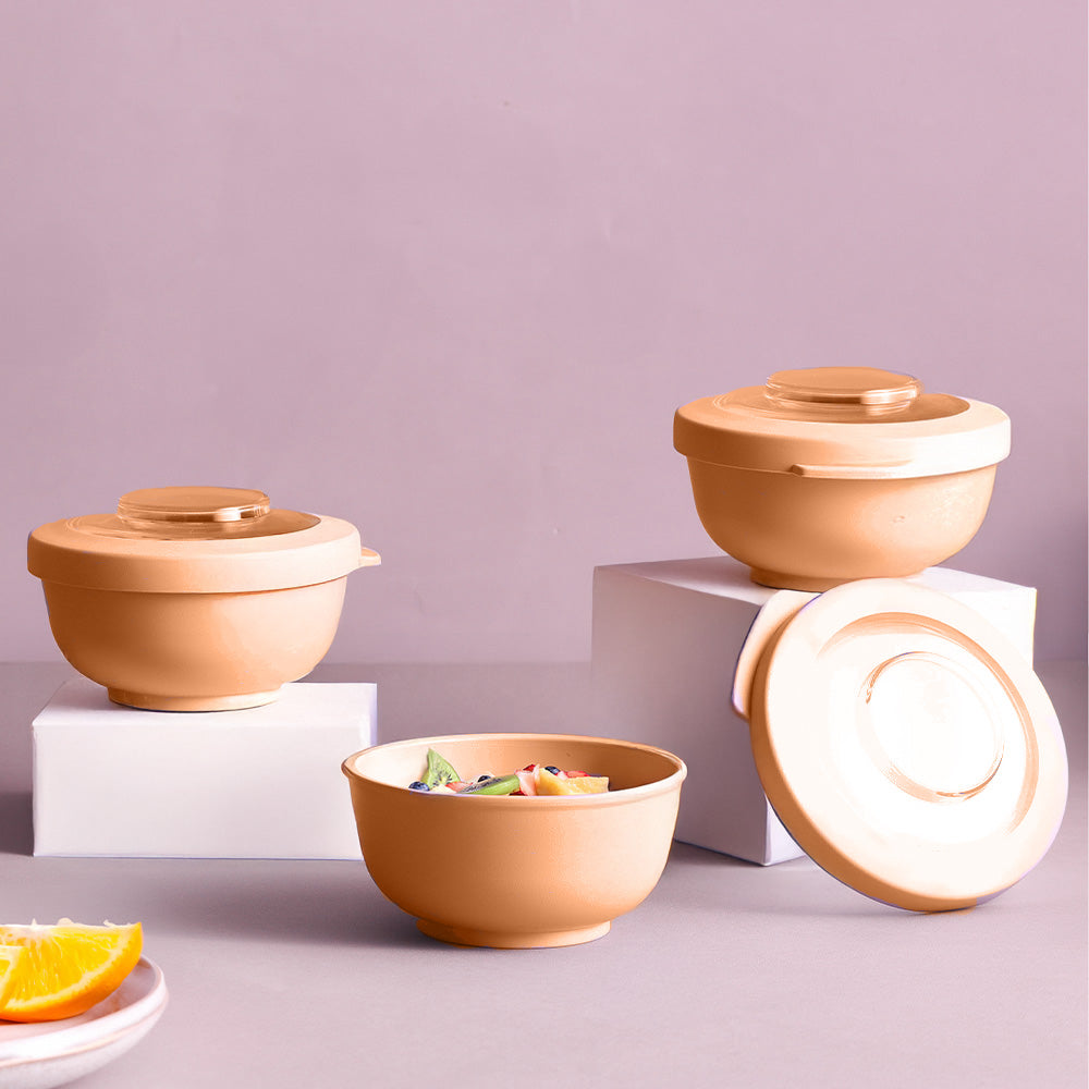 Tylla Storage Bowls with Lid 200ml, Set of 3 - Peach Orange