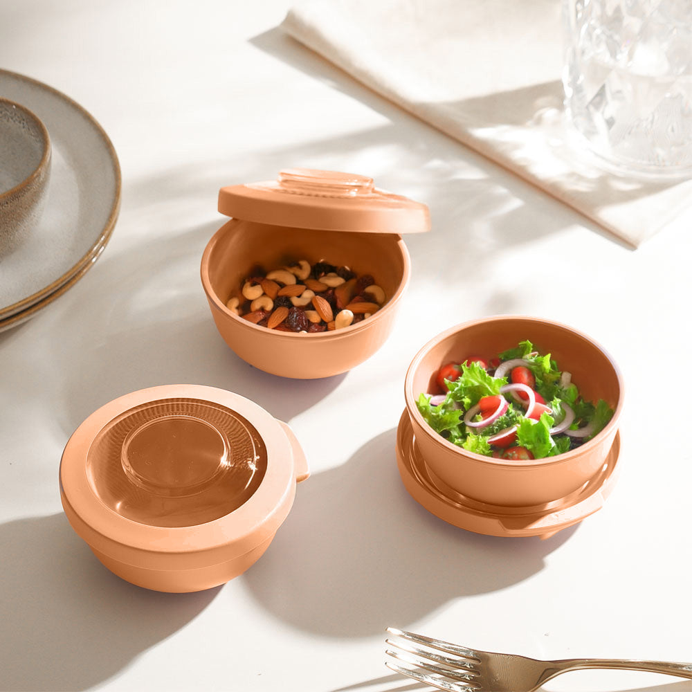 Tylla Storage Bowls with Lid 200ml, Set of 3 - Peach Orange