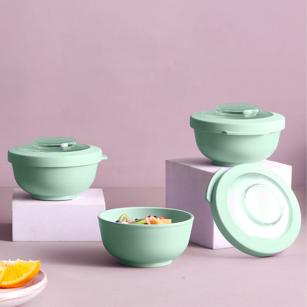 Tylla Storage Bowls with Lid 200ml, Set of 3 - Sage Green