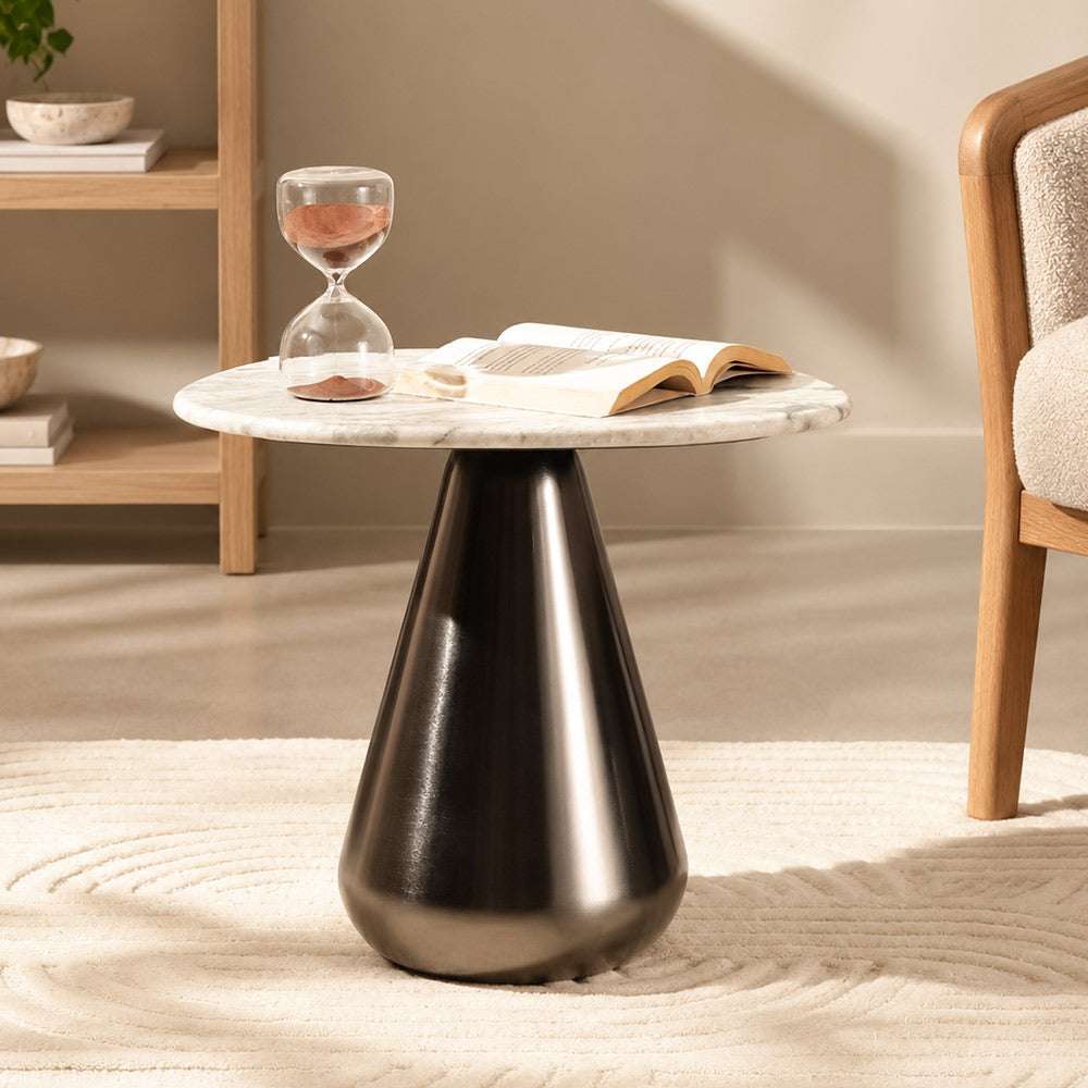 Umbria Marble & Iron Side Table Medium - Cloudy Gunmetal