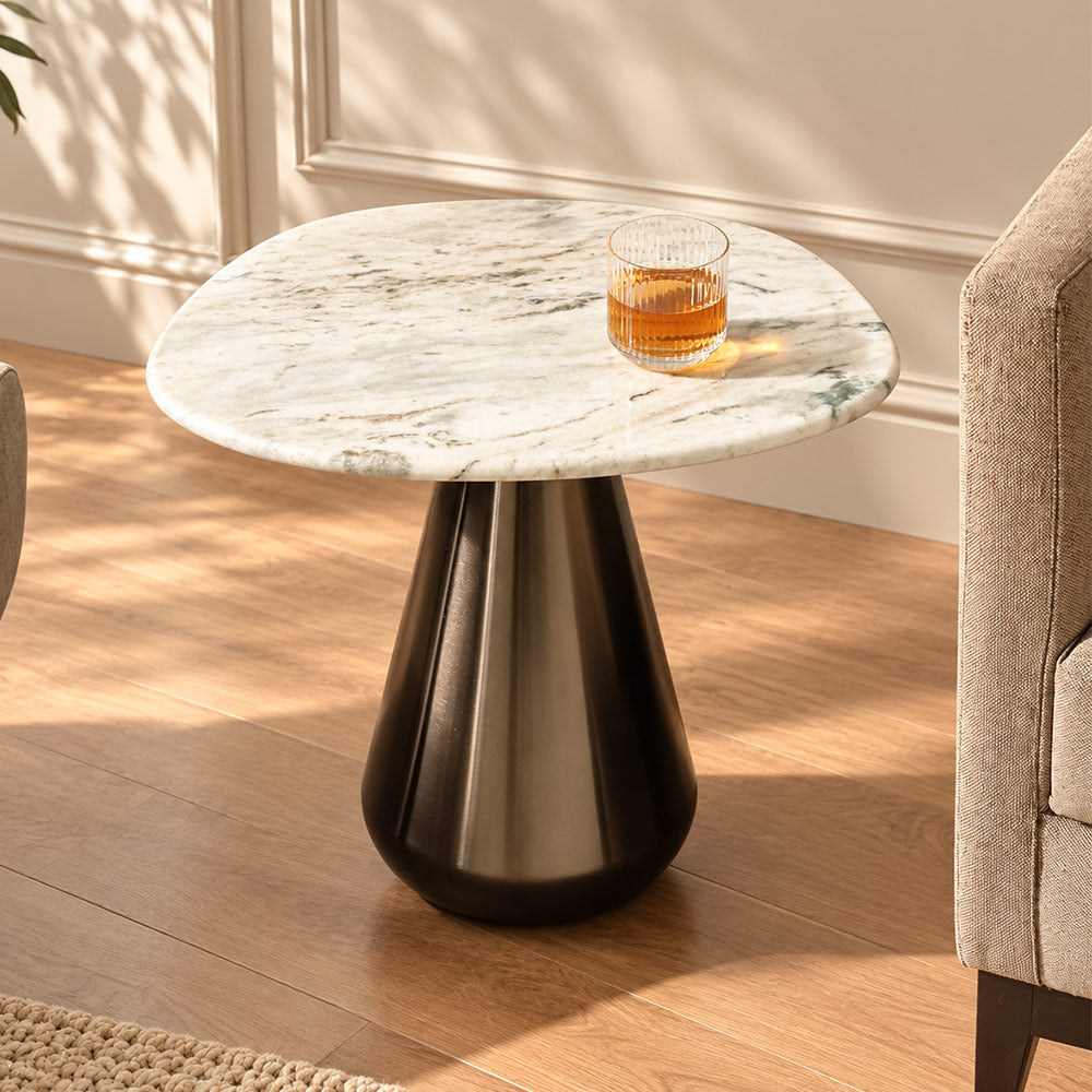 Umbria Marble & Iron Side Table Medium - Cloudy Gunmetal