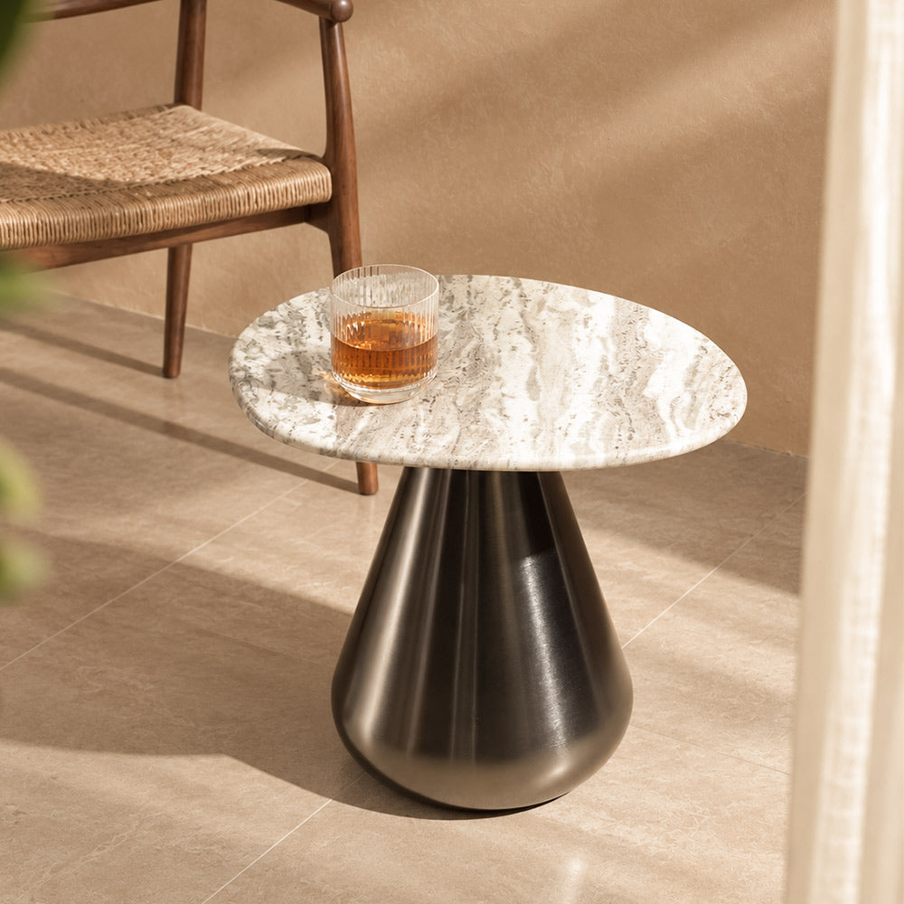 Umbria Marble & Iron Side Table Short - Cloudy Gunmetal