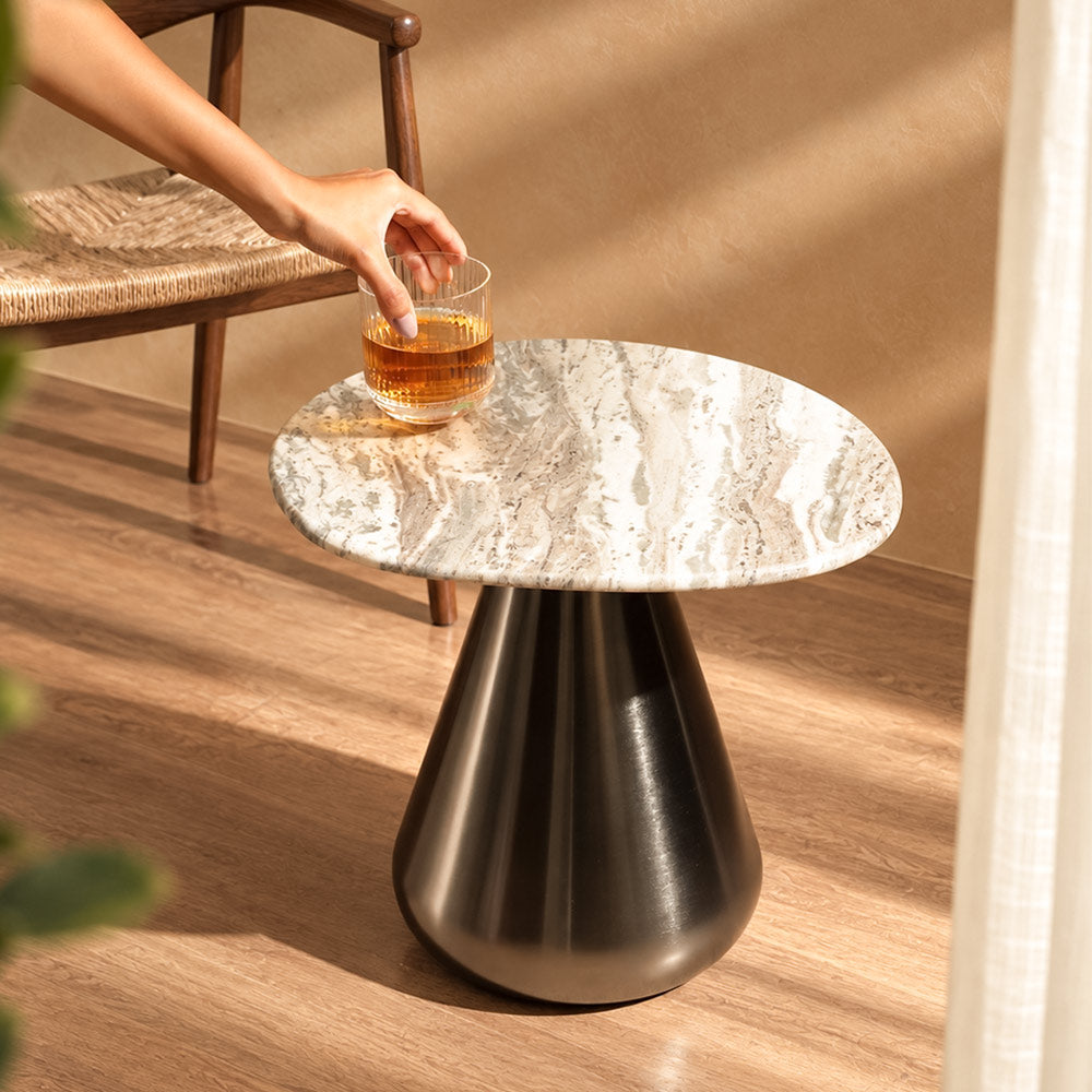 Umbria Marble & Iron Side Table Short - Cloudy Gunmetal