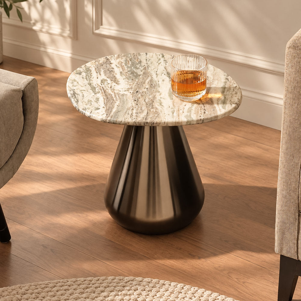 Umbria Marble & Iron Side Table Short - Cloudy Gunmetal