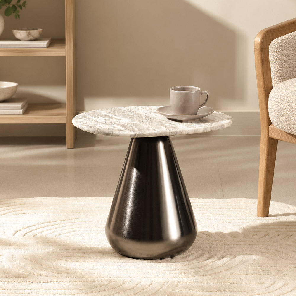 Umbria Marble & Iron Side Table Short - Cloudy Gunmetal