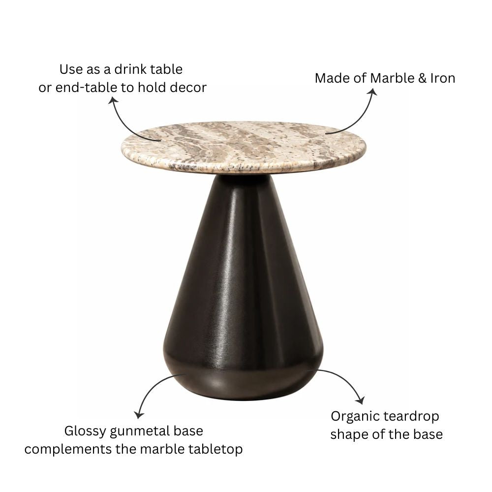 Umbria Marble & Iron Side Table Short - Cloudy Gunmetal