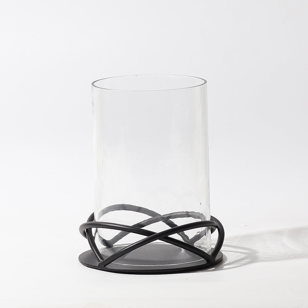 Valar Glass Hurricane with Metal Stand - Black