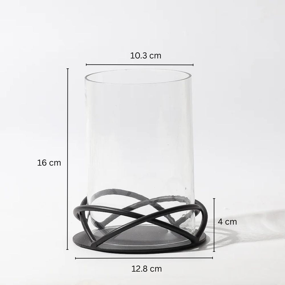 Valar Glass Hurricane with Metal Stand - Black