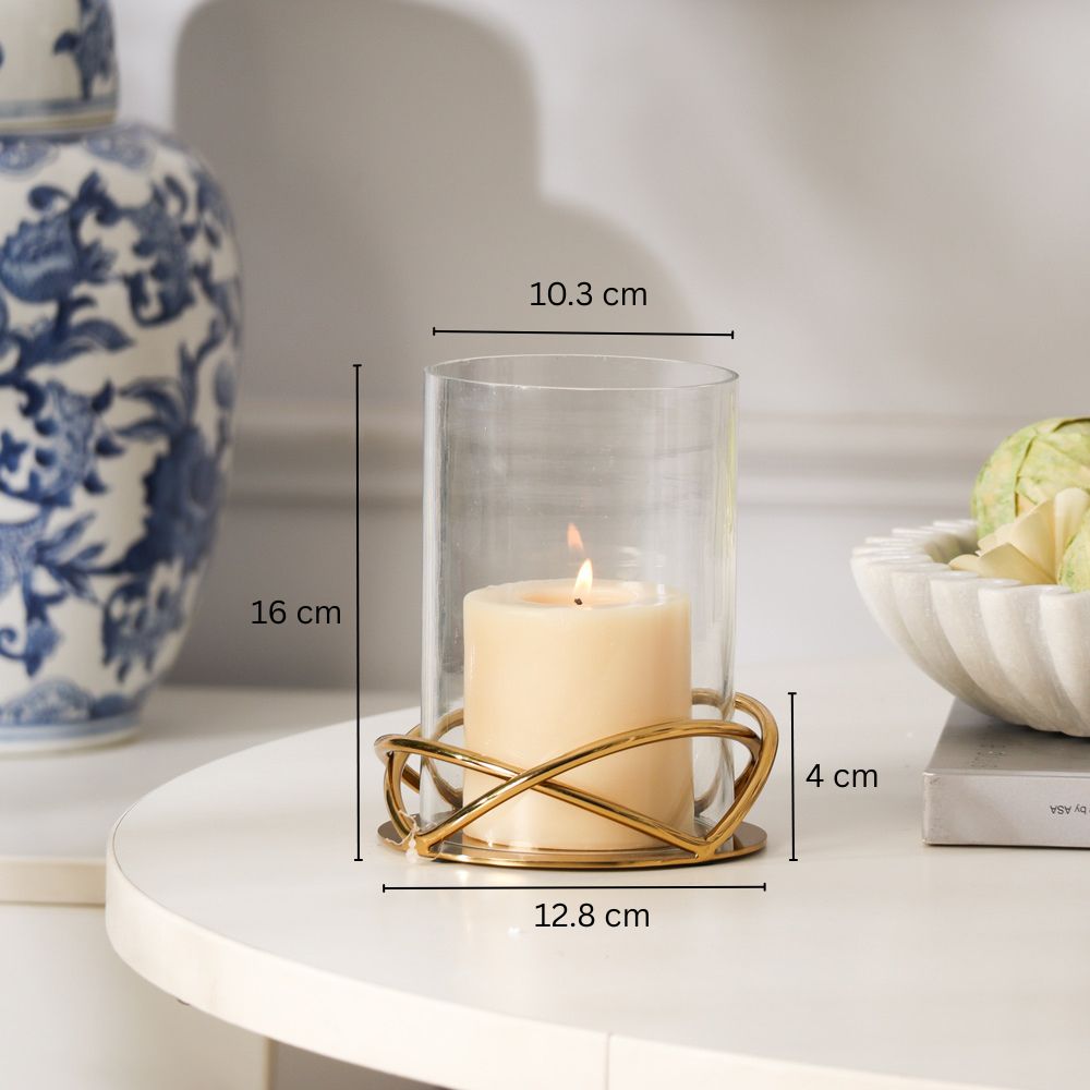 Valar Glass Hurricane with Metal Stand - Gold