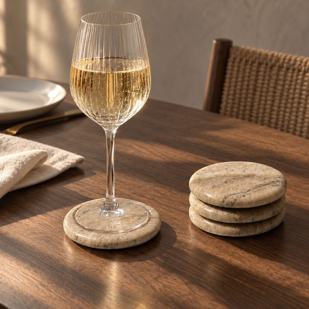 Vali Round Marble Coasters, Set of 4 - Desert