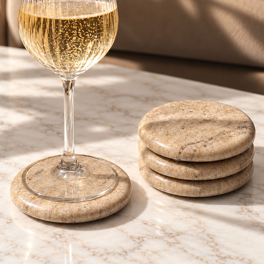 Vali Round Marble Coasters, Set of 4 - Desert