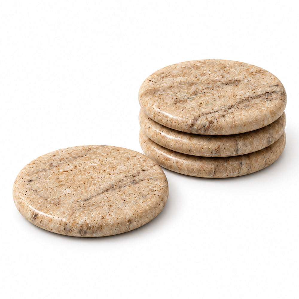 Vali Round Marble Coasters, Set of 4 - Desert