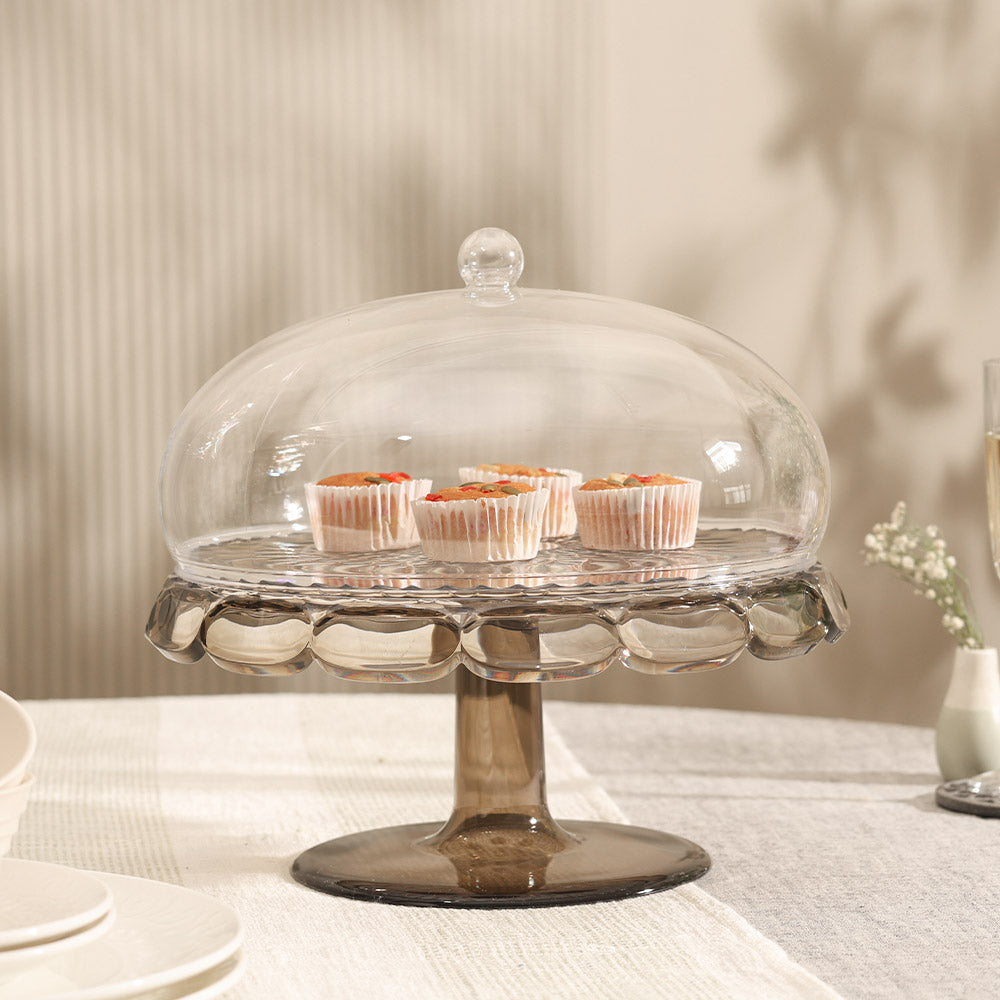 Vanity Cake Stand with Dome - Smoke