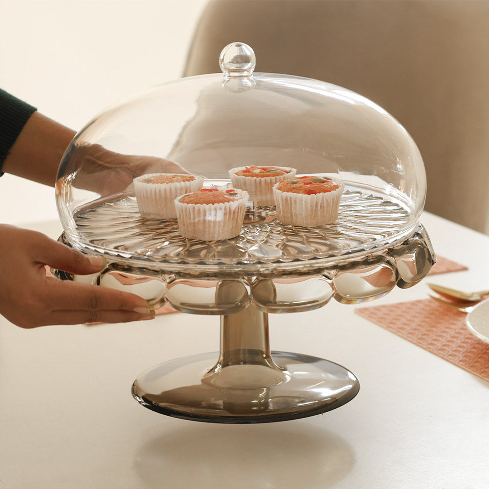 Vanity Cake Stand with Dome - Smoke