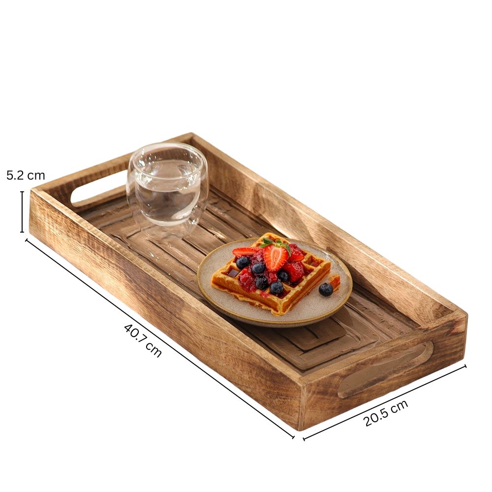 Vara Glass & Wood Serving Tray Medium - Natural Brown
