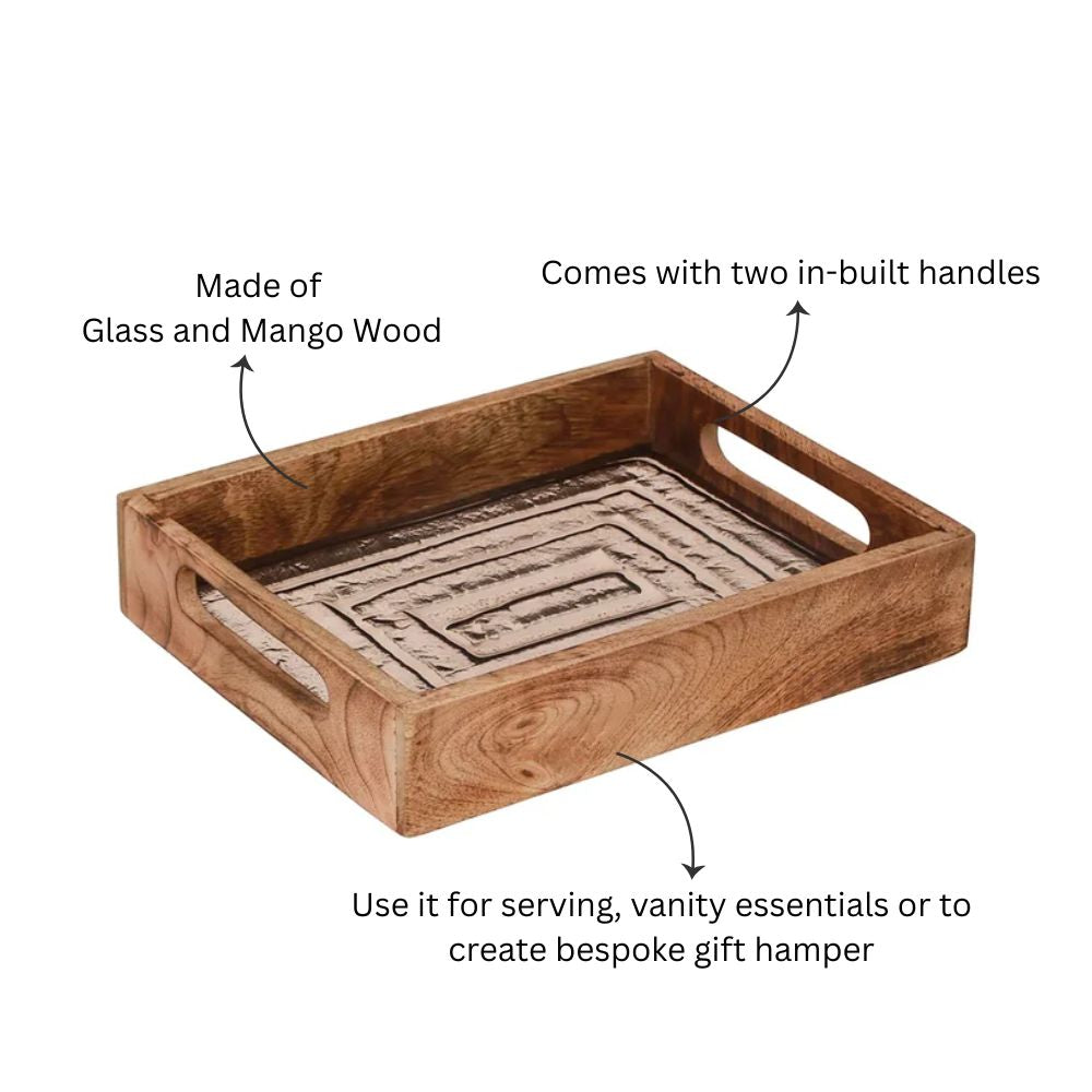 Vara Glass & Wood Serving Tray Small - Natural Brown