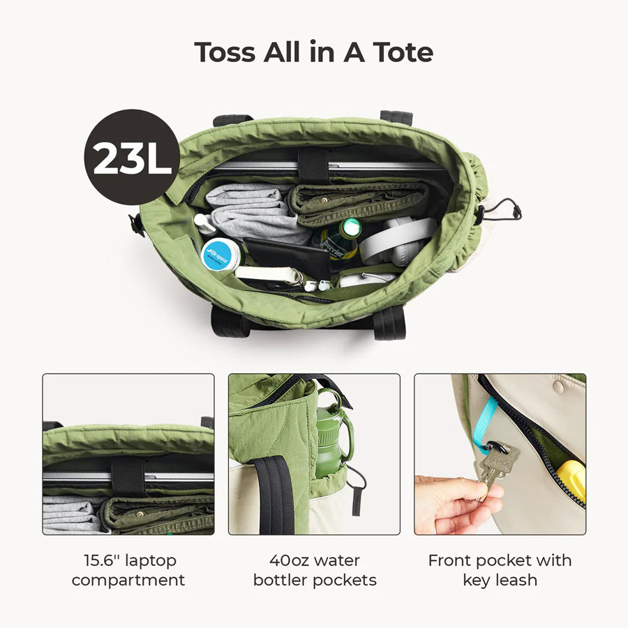 Paz Laptop Tote Bag 23L - Moss Green