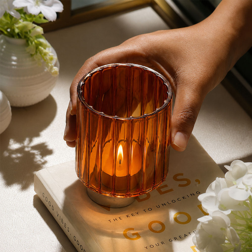 Velar Glass Hurricane Small - Amber
