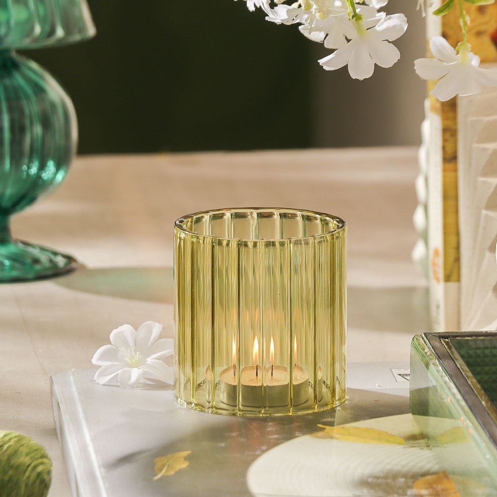 Velar Glass Hurricane Small - Leaf Green