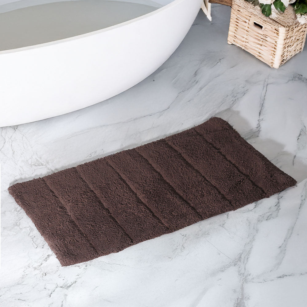 Vena Chalk Striped Tufted Bathmat - Brown
