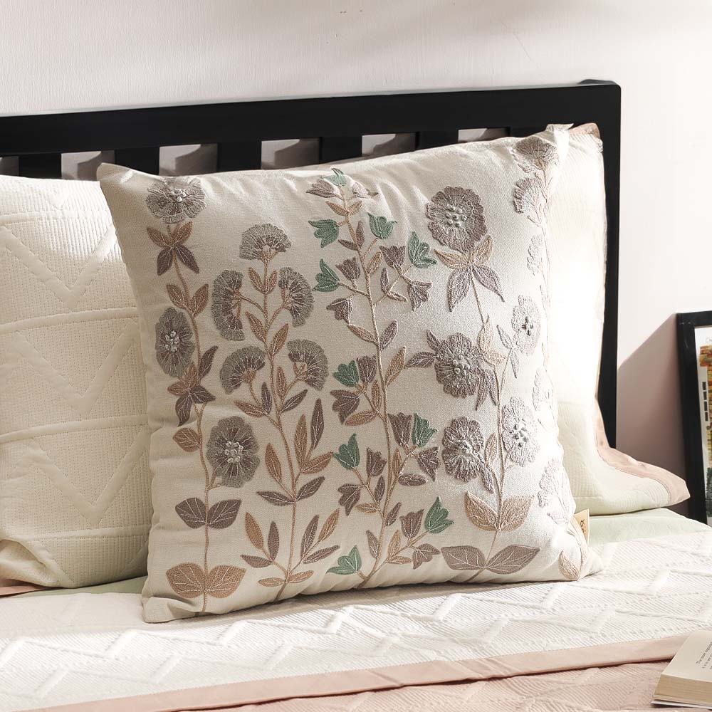 Vera Embroidered Cushion Cover 45x45cm - Earthy Cream