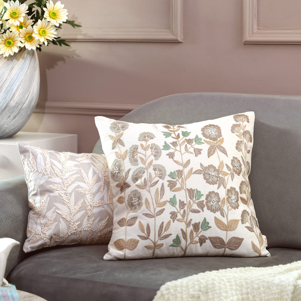 Vera Embroidered Cushion Cover 45x45cm - Earthy Cream