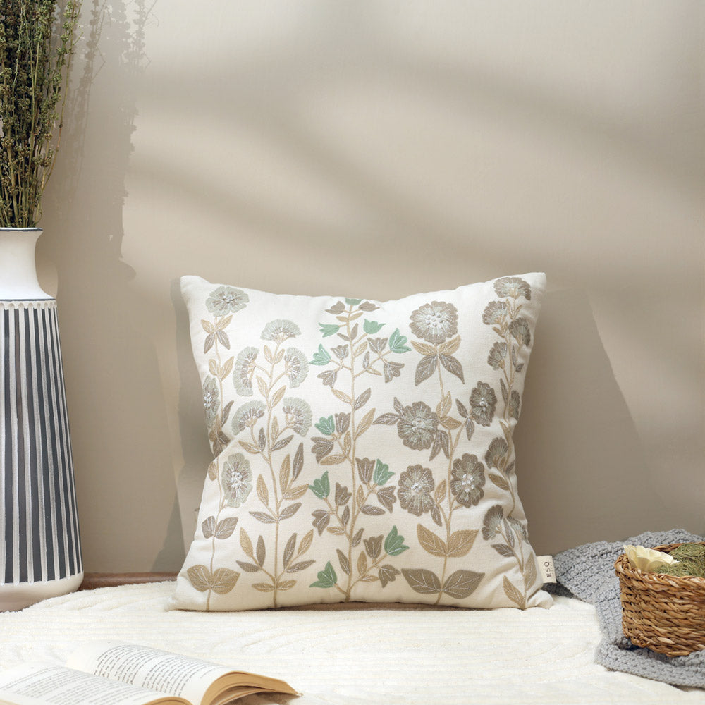 Vera Embroidered Cushion Cover 45x45cm - Earthy Cream