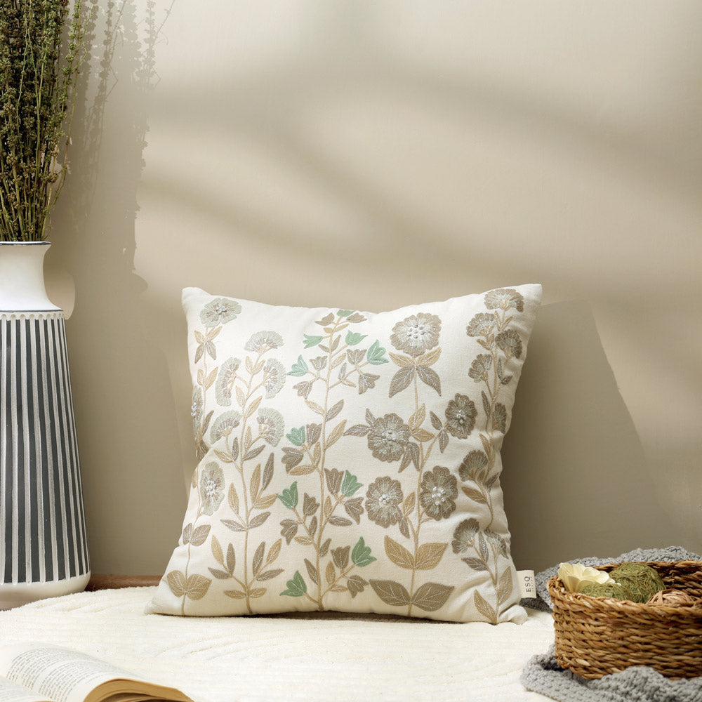 Vera Embroidered Cushion Cover 45x45cm - Earthy Cream