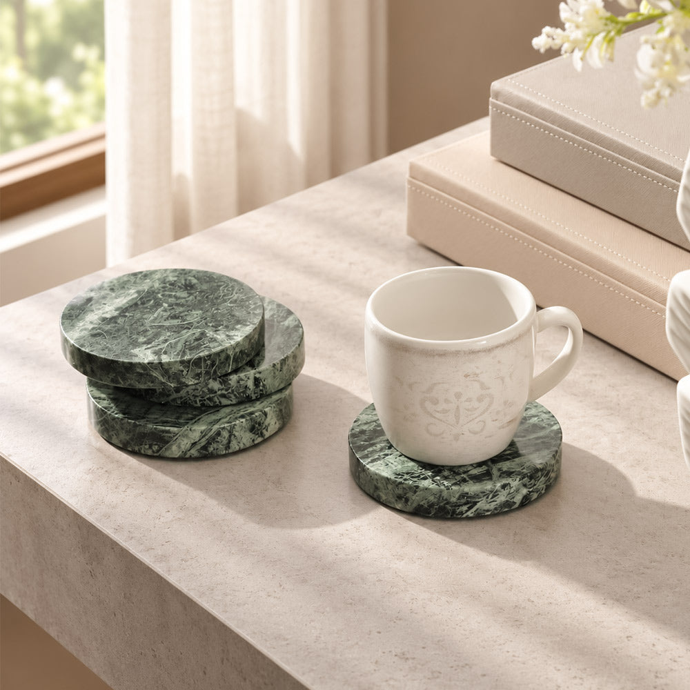 Verity Round Marble Coasters, Set of 4 - Emerald