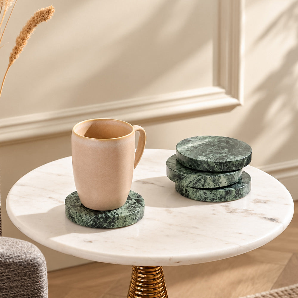 Verity Round Marble Coasters, Set of 4 - Emerald