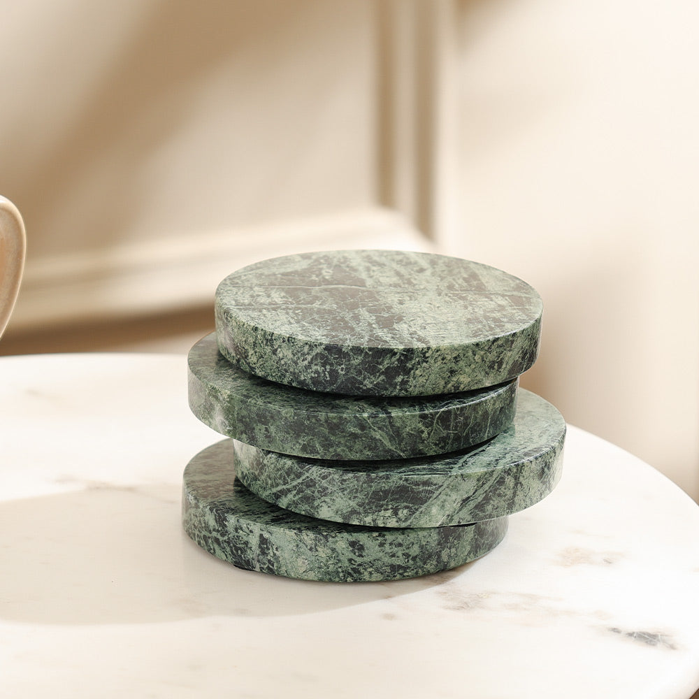 Verity Round Marble Coasters, Set of 4 - Emerald