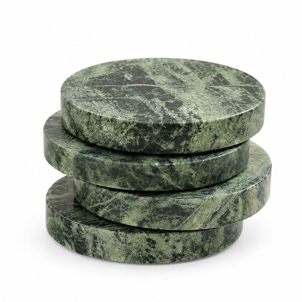 Verity Round Marble Coasters, Set of 4 - Emerald