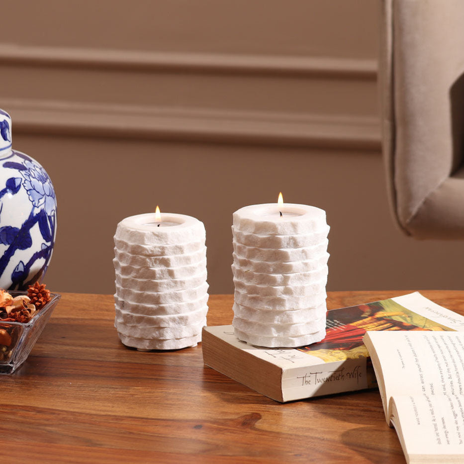 Verona Marble Tealight Stands, Set of 2 - White
