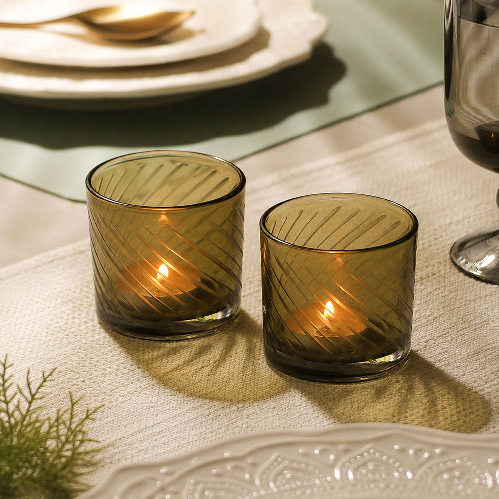 Verre Glass Votives, Set of 2 - Moss